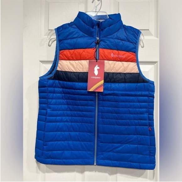 Cotopaxi Women’s XL Fuego Down Insulated Puff Vest Blue Atlantic Stripes NWT - Picture 1 of 14